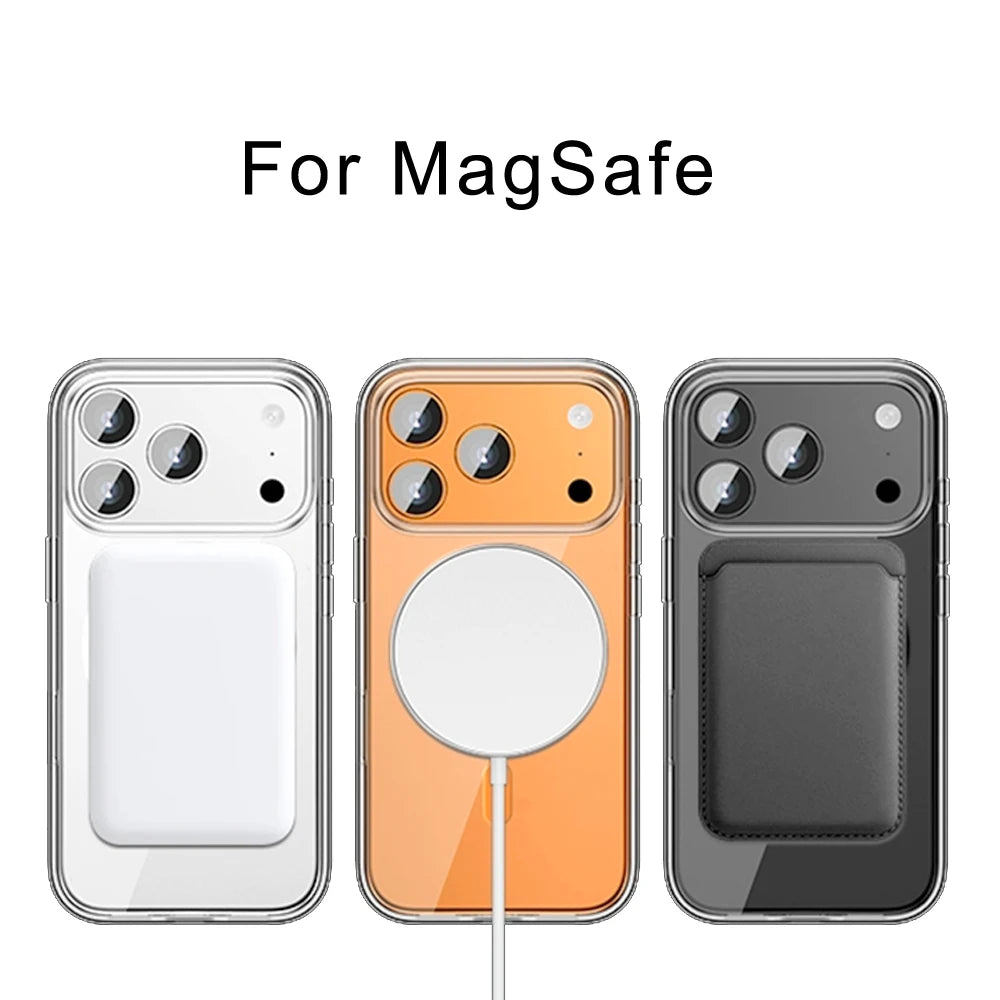 Luxo Sem Fio Magnético Oficial Ímã Capinha Para Magsafe Capa Iphone 17 Pro Max 17 Air Apple Original Claro Acrílico Prova Choque Quadro Silicone.