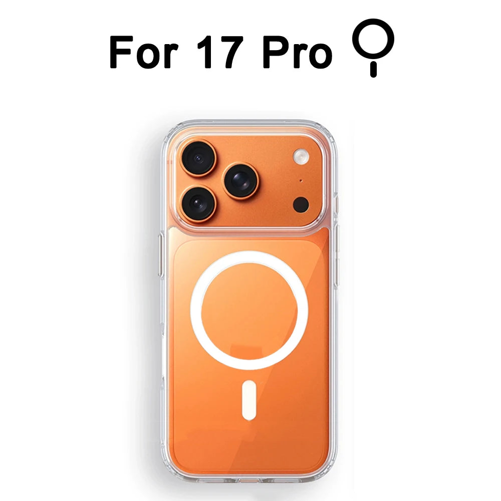 Luxo Sem Fio Magnético Oficial Ímã Capinha Para Magsafe Capa Iphone 17 Pro Max 17 Air Apple Original Claro Acrílico Prova Choque Quadro Silicone.