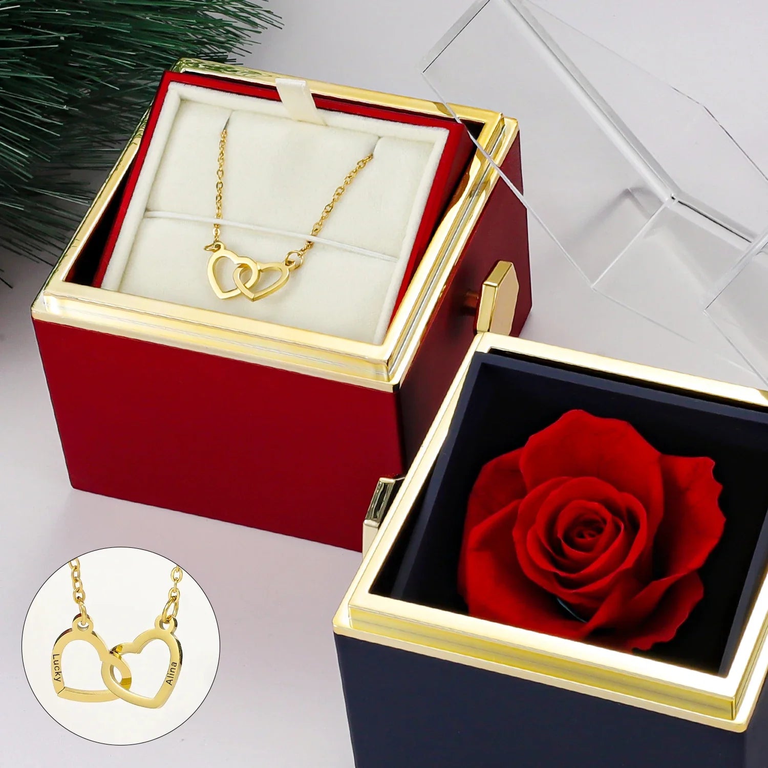 EternalLove — Colar com Caixa de Rosas Rotativa para Presentear Quem Você Ama!
