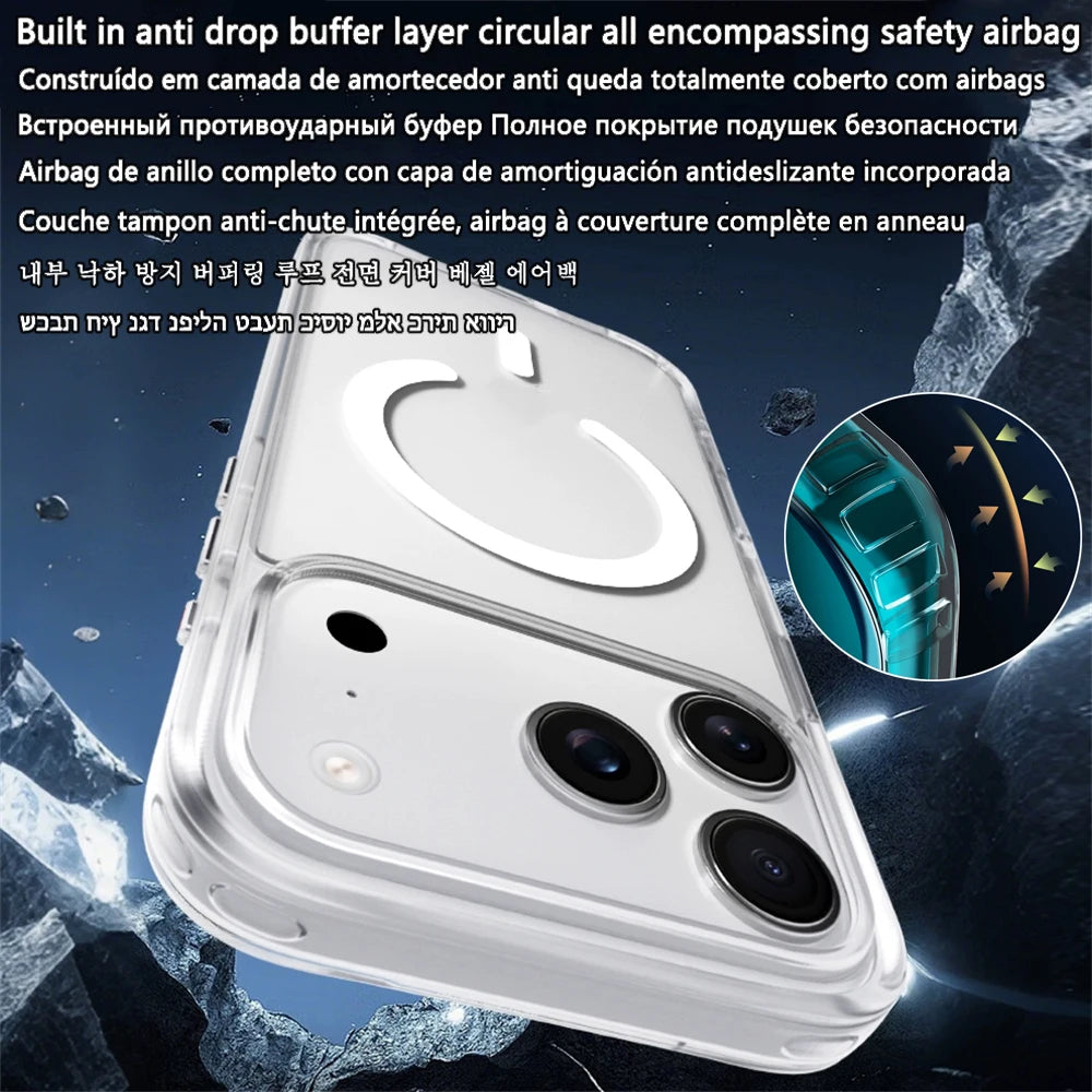 Luxo Sem Fio Magnético Oficial Ímã Capinha Para Magsafe Capa Iphone 17 Pro Max 17 Air Apple Original Claro Acrílico Prova Choque Quadro Silicone.