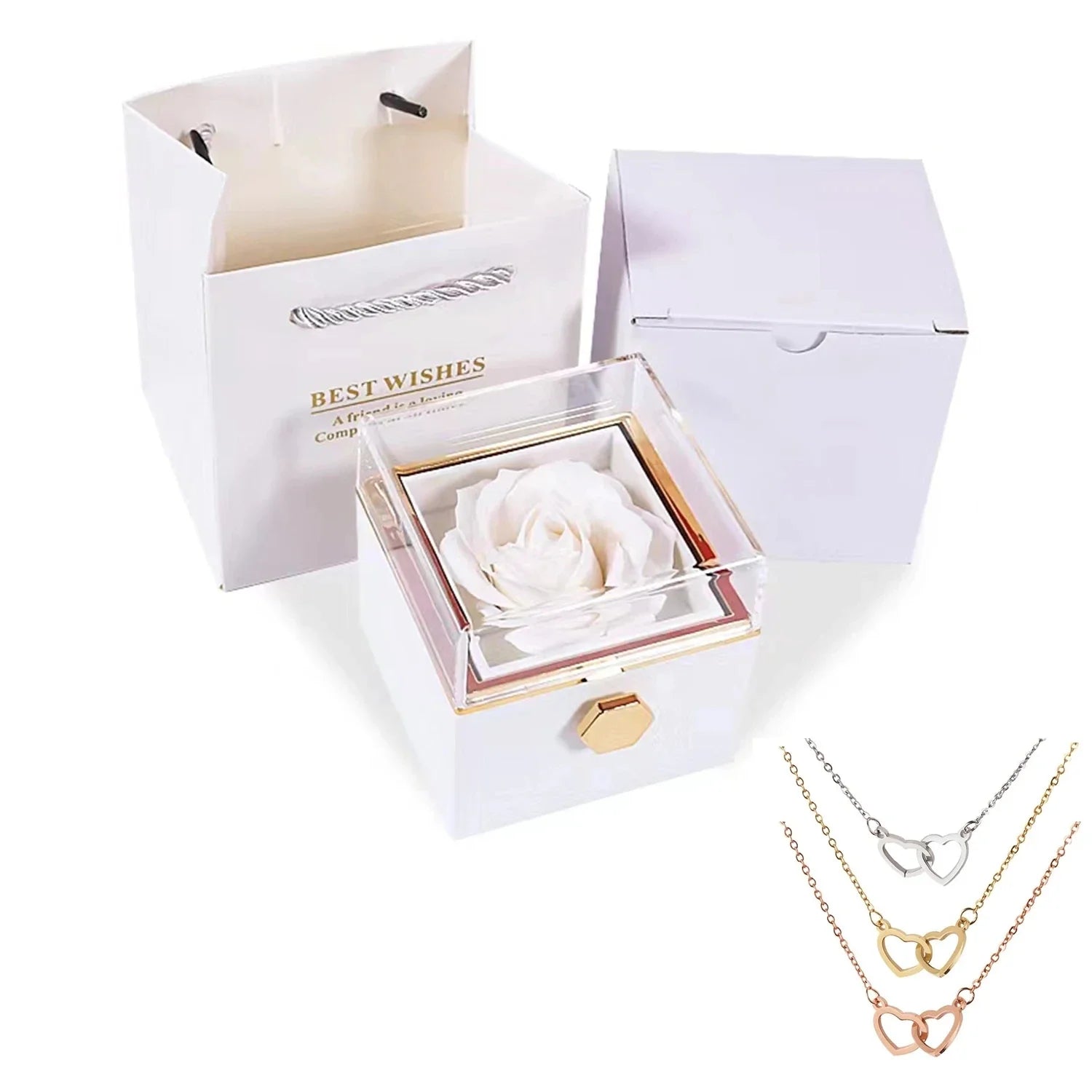 EternalLove — Colar com Caixa de Rosas Rotativa para Presentear Quem Você Ama!