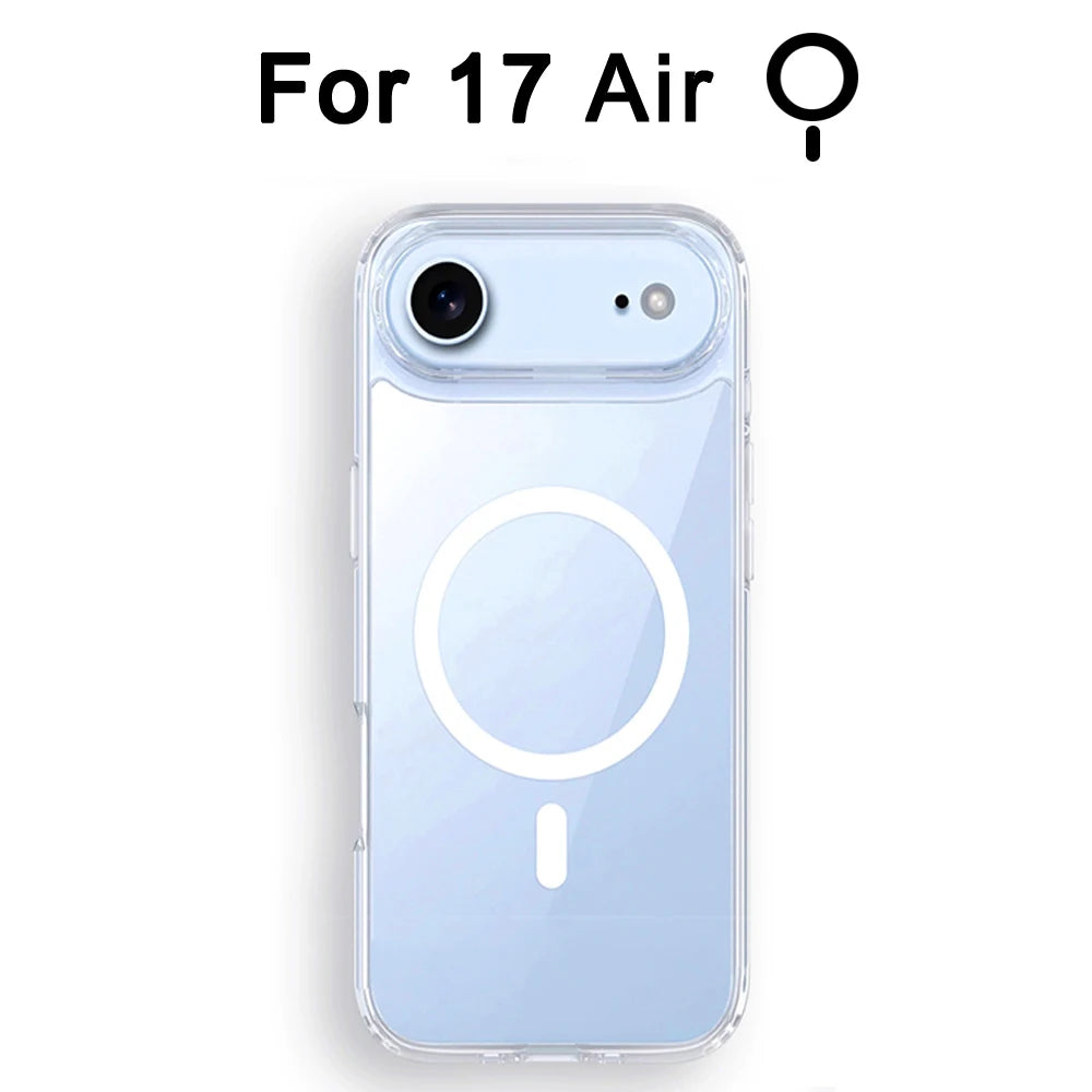 Luxo Sem Fio Magnético Oficial Ímã Capinha Para Magsafe Capa Iphone 17 Pro Max 17 Air Apple Original Claro Acrílico Prova Choque Quadro Silicone.