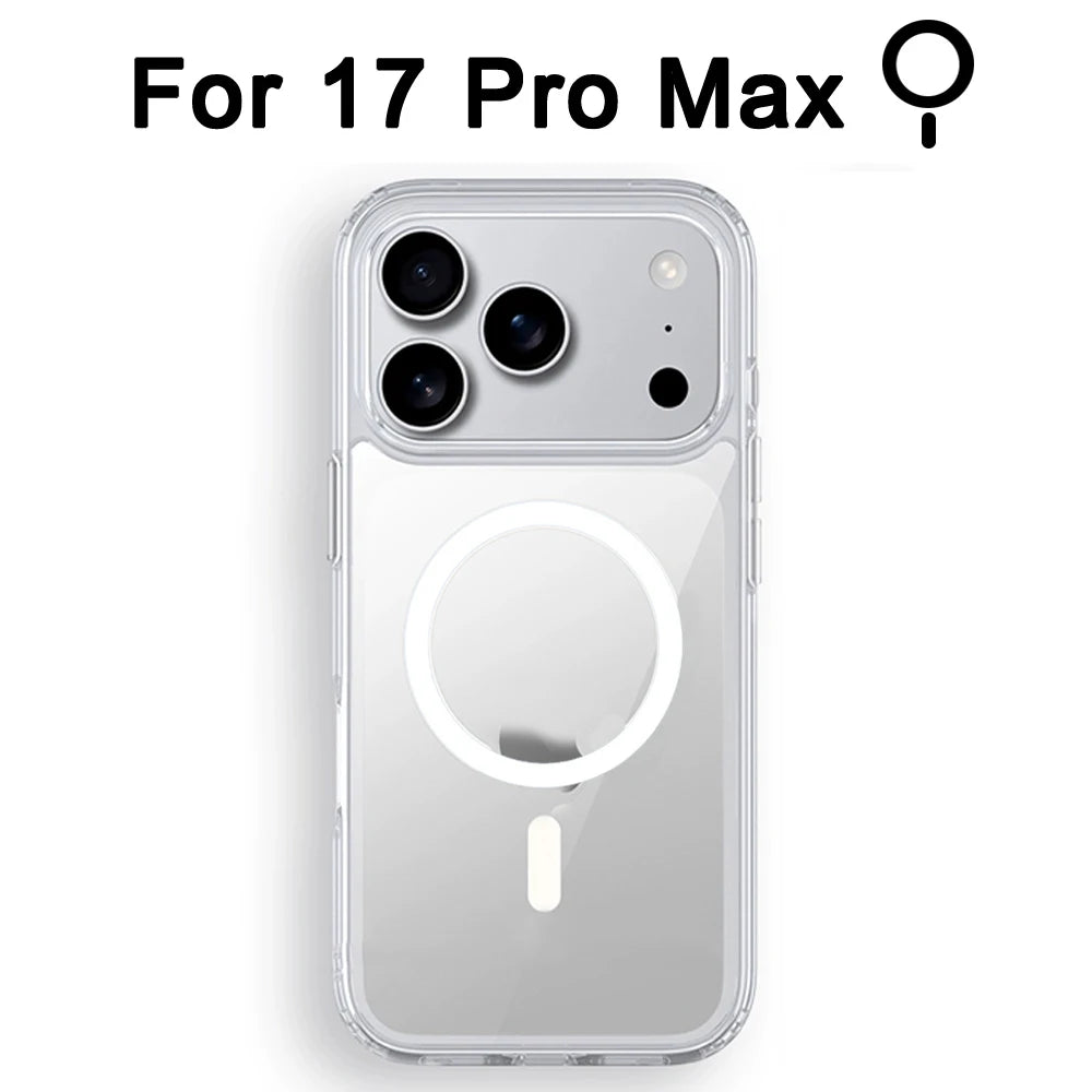 Luxo Sem Fio Magnético Oficial Ímã Capinha Para Magsafe Capa Iphone 17 Pro Max 17 Air Apple Original Claro Acrílico Prova Choque Quadro Silicone.