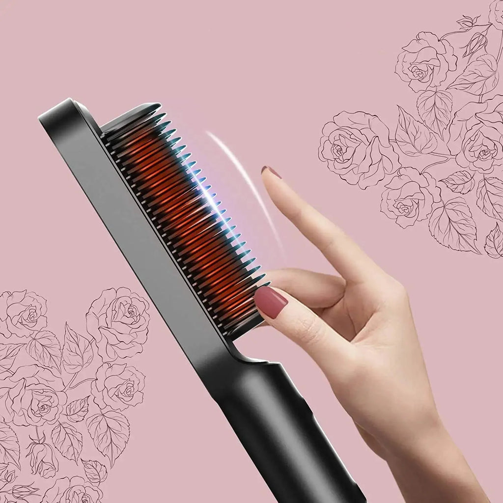 StyleBrush Pro — Mini Alisador de Cabelo 2 em 1 com Escova e Aquecimento Rápido!