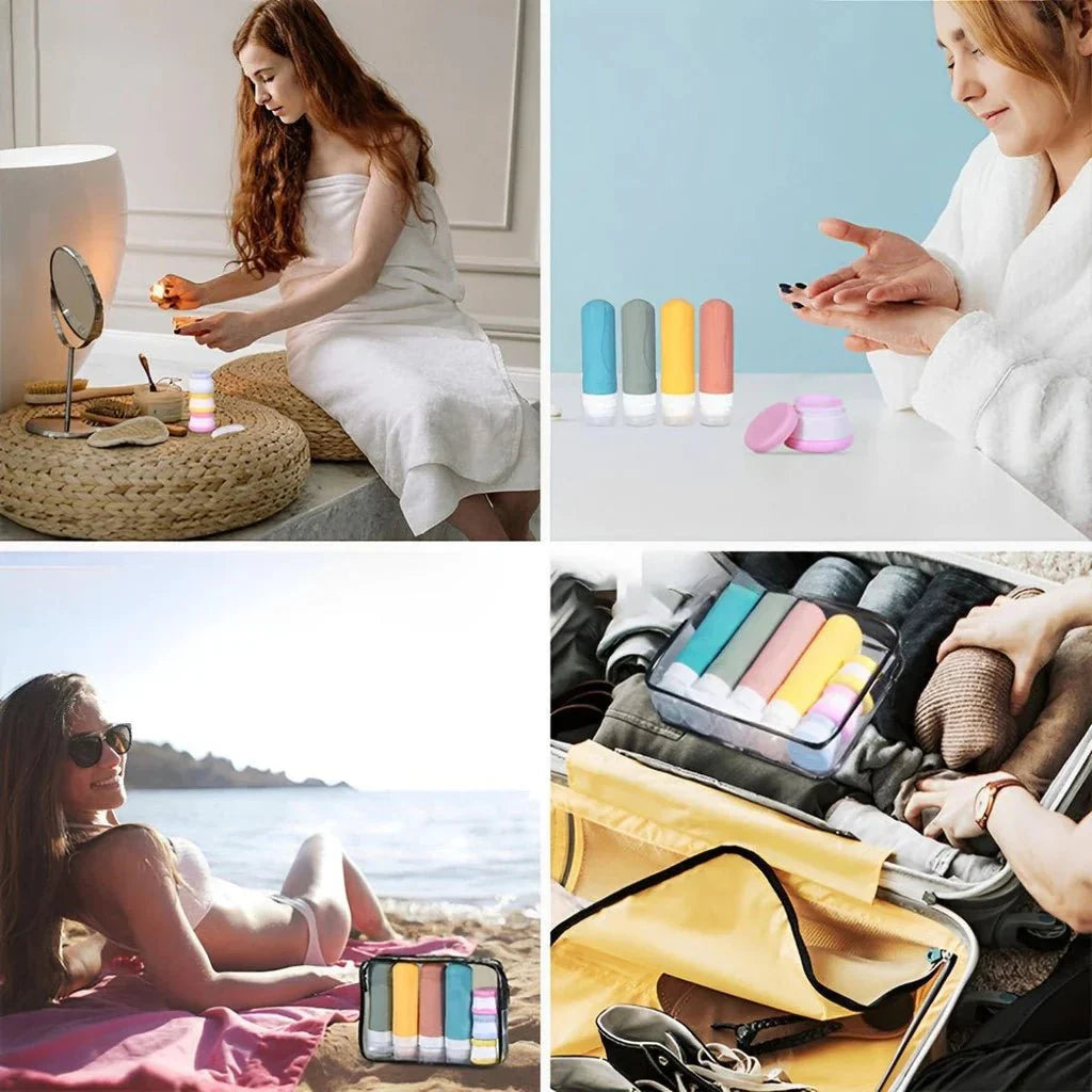 Kit 4 Frascos de Silicone Para Viagem