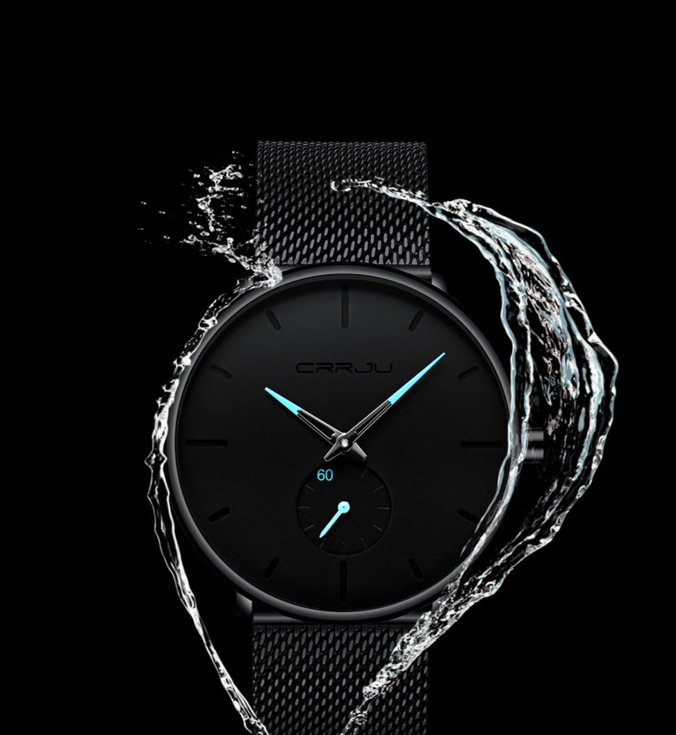 Relógio CRRJU Slim Black - Estilo Elegante com Design Ultra Fino, Movimento Quartzo