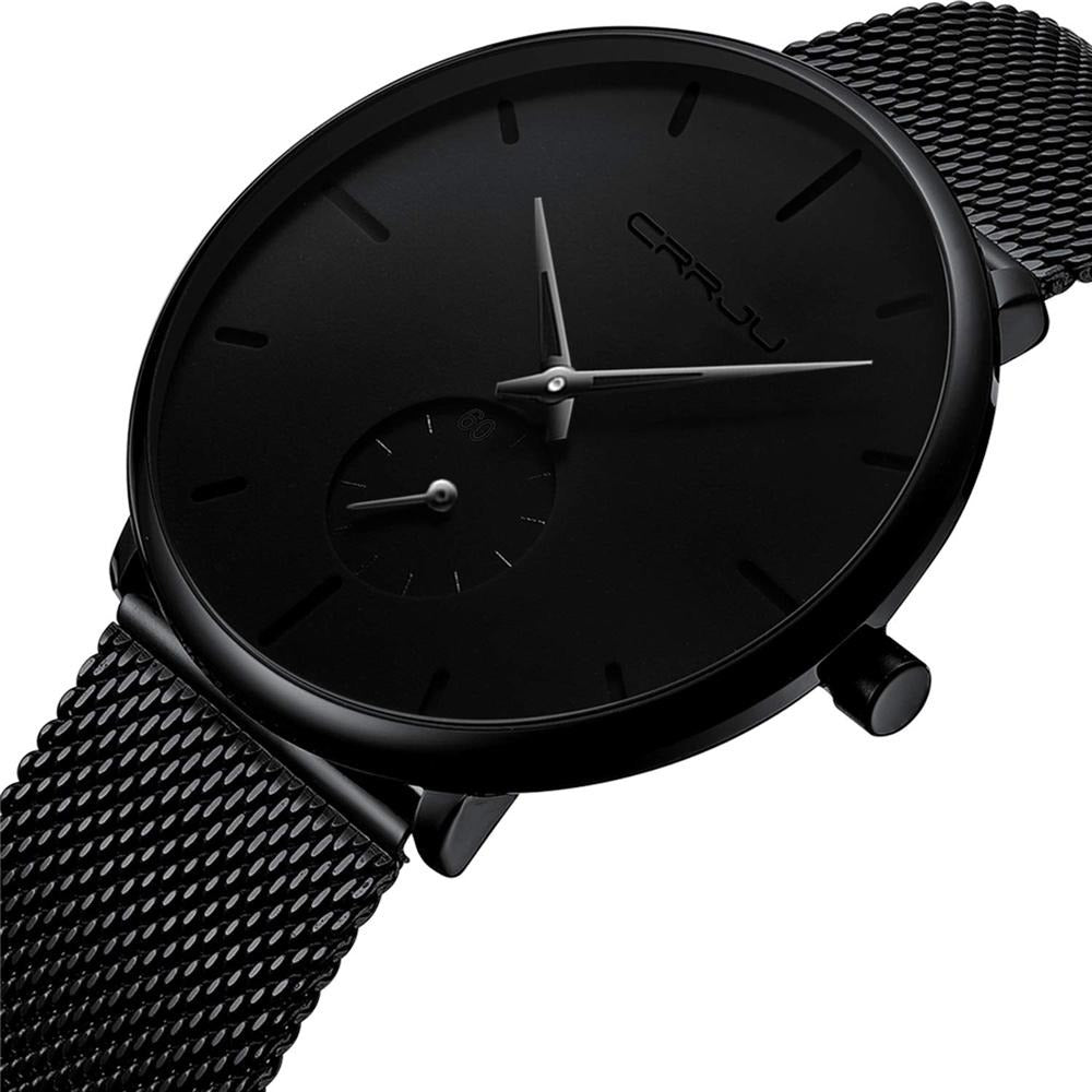Relógio CRRJU Slim Black - Estilo Elegante com Design Ultra Fino, Movimento Quartzo