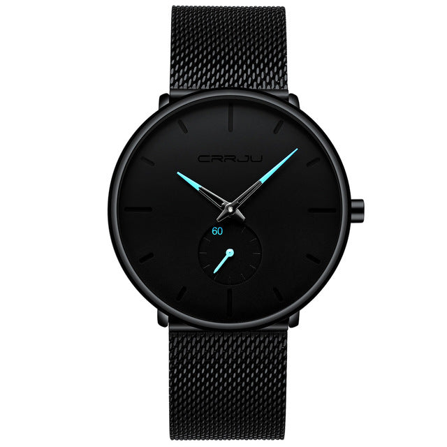 Relógio CRRJU Slim Black - Estilo Elegante com Design Ultra Fino, Movimento Quartzo