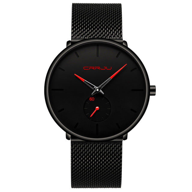 Relógio CRRJU Slim Black - Estilo Elegante com Design Ultra Fino, Movimento Quartzo