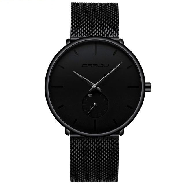 Relógio CRRJU Slim Black - Estilo Elegante com Design Ultra Fino, Movimento Quartzo