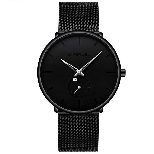 Relógio CRRJU Slim Black - Estilo Elegante com Design Ultra Fino, Movimento Quartzo